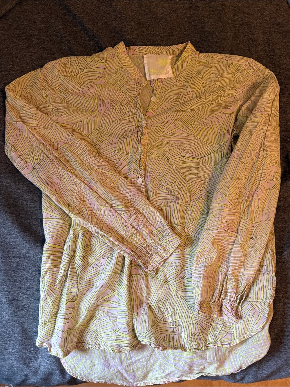 Samudra Pink Palm-Print Long-Sleeve Shirt